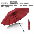 Manual red 10-rib folding umbrella with 105cm diameter for 2-3 persons - Large-Wine Red