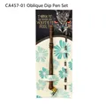 Vintage wooden oblique dip pen calligraphy set with 6 interchangeable metal nibs - Black Slanted Handle (CA457-01) / Black
