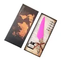 Retro European quill pen set featuring pink feather in world map themed gift box - European Retro (SFDPB009009)