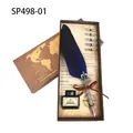 Antique royal blue feather calligraphy pen set with world map gift box and five replacement nibs - SP498 Series (With Ink + 5 Nibs) / Royal Blue (SP498-01)