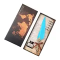 Retro cyan feather quill pen set with ink and extra nibs in a vintage world map gift box - European Retro (SFDPB009011)