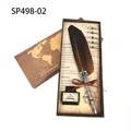 Vintage brown crown feather pen set with map gift box and ink for creative gifting - SP498 Series (With Ink + 5 Nibs) / Orange (SP498-02)