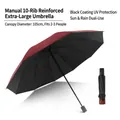 Large manual folding umbrella with 10-rib windproof structure in burgundy and black - Large-Black Coating-Wine Red