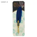 Elegant dark blue feather dip pen with vintage gold nib on decorative owl backing card. - Flower Fireworks CA501-4 (CA501-4) / Flower Fireworks-Navy Blue