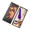 Vintage quill pen gift set with purple feather, ink, and five metal nibs in gift box. - European Retro (SFDPB009014)
