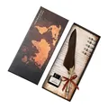 Vintage European feather quill pen set with ink and nibs in world map box - European Retro (SFDPB009019)