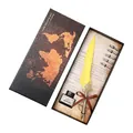 Vintage European style yellow feather pen set with ink and 5 nibs in world map box. - European Retro (SFDPB009032)
