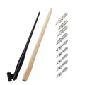 Professional calligraphy dip pen set with wooden holder and 9 diverse metal nibs - Simple Dual Shadows Style (WD496-06)