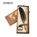 Vintage quill feather pen gift set with world map box, five extra nibs and ink - Yellow (SP498-07)