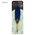 Vintage royal blue feather dip pen with elegant gold handle on themed display card - Mirror Rose CA520-4 (CA520-4) / Mirror Rose-Navy Blue