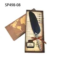 Vintage dark blue quill pen calligraphy set with ornate metal handle and map gift box - Navy Blue (SP498-08)