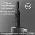 Durable automatic 10-rib windproof folding umbrella with black sun coating in black - P Series-10 Ribs-Black