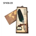 Vintage green feather quill pen calligraphy set with 5 nibs and world map gift box - Dark Green (SP498-09)