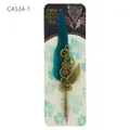 Artistic steampunk feather dip pen featuring dark green plumage and gold gear wing details - Mechanical Gear CA534-1 (CA534-1) / Mechanical Gear-Dark Green