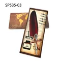Retro crown feather quill pen gift set with world map box ink and 5 replacement nibs - Wine Red (SP535-03)