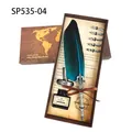 Vintage crown feather quill pen set with world map series gift box and black ink - Lake Blue (SP535-04)