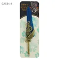 Vintage steampunk blue feather dip pen with decorative brass gears and wing charm - Mechanical Gear CA534-4 (CA534-4) / Mechanical Gear-Navy Blue