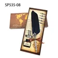 Vintage feather dip pen set with 1502 world map series gift box and ink in blue - Navy Blue (SP535-08)