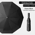 Automatic 3-fold folding umbrella in classic black with 10-rib windproof frame - Automatic Sun & Rain Umbrella / M-Series 10-Rib - Black
