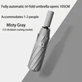 Automatic 3-fold 12-rib umbrella in misty grey with black glue sun protection coating - Automatic M Series 12-Rib Enlarged Style / Diameter 105cm / Mist Grey