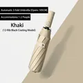 12-rib automatic folding umbrella in khaki with black glue coating for UV protection - Automatic M Series 12-Rib Enlarged Style / Diameter 105cm / Khaki