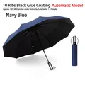 Automatic folding navy blue umbrella with UV protection and rain sun dual use 105cm - Large 10-Rib Automatic Style / Navy Blue