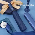 Premium automatic folding umbrella in deep sea blue finish, elegant monochromatic style - Large 10-Rib Automatic Black Glue Umbrella / Navy Blue