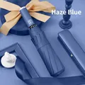 Stylish automatic folding umbrella for rain or sun protection in elegant mist blue finish - Large 10-Rib Automatic Black Glue Umbrella / Smoky Blue