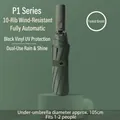 Forest green automatic folding umbrella with 10-rib windproof structure and UV protection - P Series-10 Ribs-Forest Green