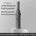 Fully automatic dark gray umbrella with 10-rib windproof frame and UV protection - P Series-10 Ribs-Dark Gray