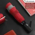 Professional Melbourne Red automatic folding umbrella with 8 ribs and reflective safety strip - Reflective Umbrella Series / Inverted 8-Rib Enlarged Fully Automatic / Burgundy