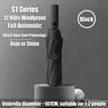 Automatic 12-rib folding umbrella in black with 107cm diameter for sun and rain protection - S Series-12 Ribs-Black