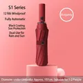 Wine red fully automatic 12-rib windproof folding umbrella with UV protection coating - S Series-12 Ribs-Wine Red