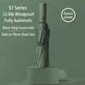 Forest green automatic foldable umbrella with 12 ribs for rain and sun protection - S Series-12 Ribs-Forest Green