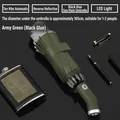 Large automatic reflective umbrella in army green featuring a built-in LED handle light - Reflective Umbrella Series / Flagship LED 10-Rib Large Automatic / Inverted Black Glue Sun & Rain Umbrella / Forest Green