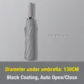 Large fully automatic 130cm double folding umbrella with gray black glue sun protection - X Series (Extra Large 10 Ribs) / Diameter Under Umbrella 130cm / Gray