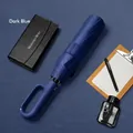 Automatic folding windproof umbrella in navy blue with ergonomic ring handle for sun and rain - Automatic Sun & Rain Umbrella / Carabiner 20-Rib - Deep Sea Blue