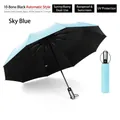 Sky blue automatic folding umbrella with black UV protection coating for 1-2 persons - Automatic Enlarged Style / 10 Ribs / Light Blue