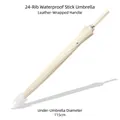 Cream white 24-rib long handle umbrella with waterproof sleeve and leather handle - Automatic 24 Ribs with Waterproof Sleeve / Off White