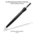 Large 24-rib long-handled black umbrella with leather handle and waterproof sleeve - Automatic 24 Ribs with Waterproof Sleeve / Black