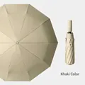 Automatic foldable khaki umbrella for sun and rain protection with windproof frame - Automatic M Series Large Style / 10 Ribs / Khaki