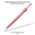 Pink 24-rib long-handle umbrella with waterproof sleeve and leather-wrapped handle - Automatic 24 Ribs with Waterproof Sleeve / Dusty Pink