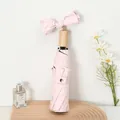 Elegant pink folding umbrella with a wooden handle and a charming decorative bow - Tri-fold Style / Wooden Handle Light Pink