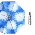 Foldable titanium silver sun and rain umbrella featuring white daisy floral pattern - Plus Size Style / 3-Fold Pro Large Deep Blue Floral