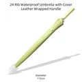 Long-handle 24-rib umbrella with waterproof cover and leather handle, light green - Automatic 24 Ribs with Waterproof Sleeve / Matcha Green