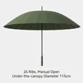 Dunkelgrüner 24-Speichen-Stockschirm, manuell, windfest, mit 115 cm Durchmesser - 24-Speichen Manuell-Stil / Groß (115cm Durchmesser) / Waldgrün