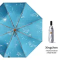 Anti-UV foldable umbrella with titanium silver coating and blue starry pattern design - Plus Size Style / 3-Fold Pro Large Starry Sky