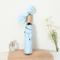 Light blue foldable sun and rain umbrella with elegant bow decoration and wooden handle - Japanese] Folding Wooden Handle-Light Blue / Sun protection folding umbrella series