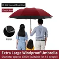 Extra large red windproof umbrella with 10 ribs and black coating for 2-3 people. - Manual Jumbo 10 Ribs / Diameter 130cm / Burgundy