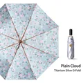 Titanium silver 3-fold umbrella with light blue floral print for sun and rain protection - Plus Size Style / 3-Fold Pro Large Light Green Floral